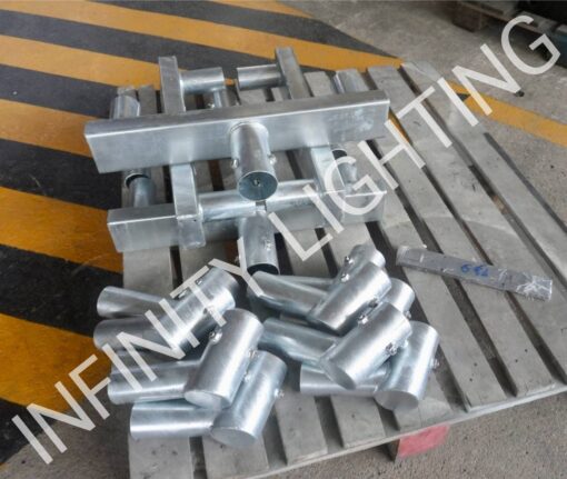 งานเสาเหลี่ยม 4"×4" สูง 6 เมตร กิ่งคู่ปีกนก ชุบกัลวาไนซ์ พร้อมกราวด์หรอด 5/8×2.4m+สายกราวด์ - Image 4