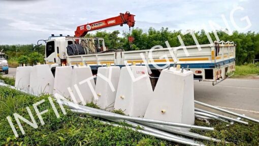 งานเสาไฟถนนสูง 9 เมตร กิ่งเดี่ยว ชุบกัลวาไนซ์ + ตอม่อขนาด 400×800×12000mm.