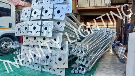 งานเสากลม 3" สูง 5 เมตร ปิดปลาย พร้อมเพลทยึดกล้อง ชุบกัลวาไนซ์ (ผลิตตามแบบลูกค้า)