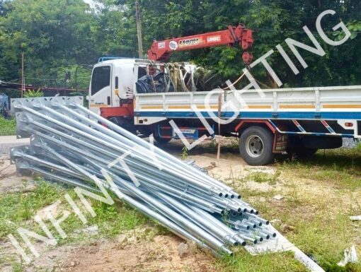 งานเสากลม 3" สูง 6 เมตร กิ่งเดี่ยว ชุบกัลวาไนซ์ พร้อมโคมถนนโซล่า All in one 60W - Image 3