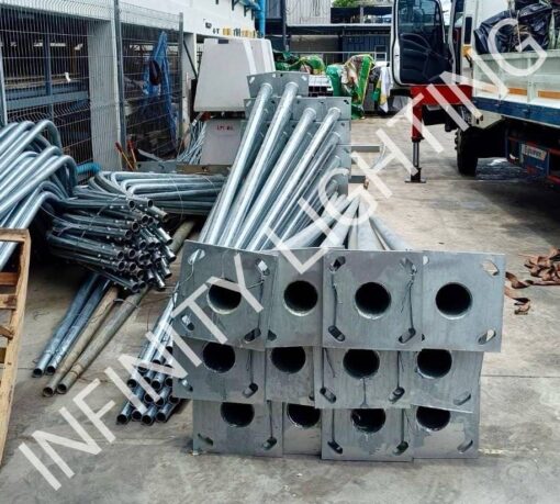 งานเสาไฟถนน สูง 6 เมตร กิ่งเดี่ยว ชุบกัลวาไนซ์ + กราวด์หรอด 5/8"×2.4m