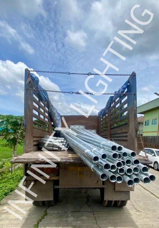 งานเสาไฟถนน สูง 9 เมตร กิ่งเดี่ยว ชุบกัลวาไนซ์ + โคมถนนหลังเต่า HPS 250W