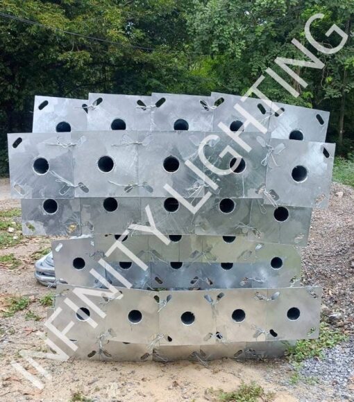 งานเสากลม 3" สูง 6 เมตร กิ่งเดี่ยวยื่น 1 เมตร ชุบกัลวาไนซ์ พร้อมโคมถนนโซลล่าเซลล์