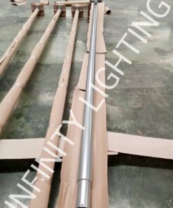 งานเสากลม 5" สูง 6 เมตร ลดปลาย 1.5" เชื่อมหน้าแปลน ชุบกัลวาไนซ์+พ่นสีขาว