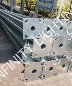 งานเสากลม 3" สูง 6 เมตร กิ่งเดี่ยวยื่น 1 เมตร ชุบกัลวาไนซ์ เพลท 350x350x10t ระยะน็อต 250m